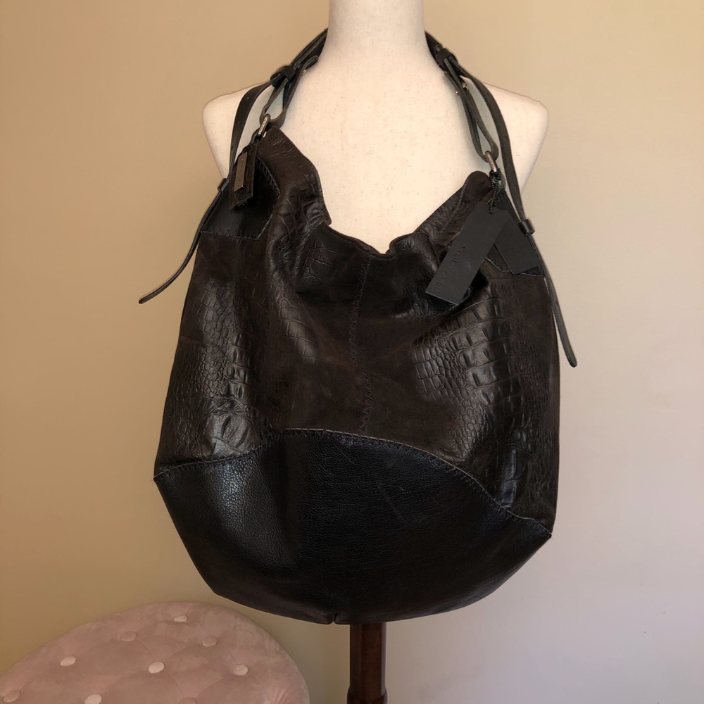 Tylie Malibu Black & Brown Reptile Print Hobo